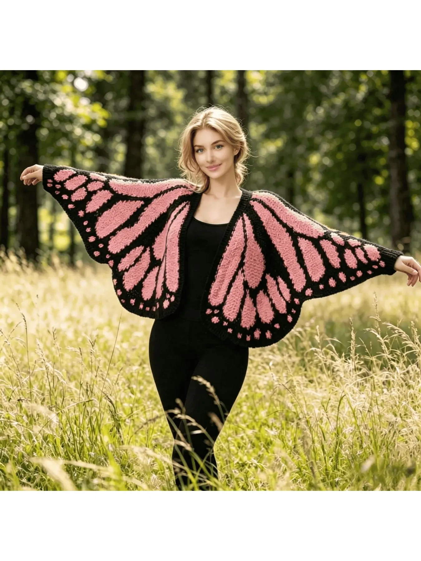 Butterfly Knit Shawl Cape Purple Cute Cardigan Women's Irregular Striped Crochet Spring and Autumn Top Outerwear