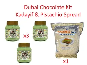 Dubai Chocolate Combo Kit - X3 Crunchy Pistachio Spread 330G + x1 Kadayif/Kataifi 500G