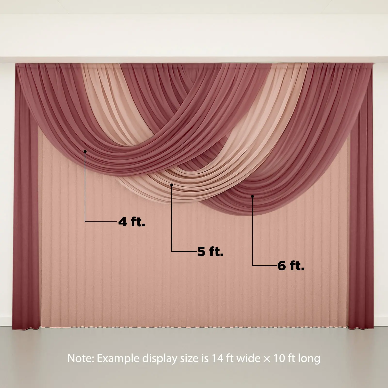 Blush Sheer Chiffon Valance Curtain 4ft x 5ft –  Wedding Arch Drape with Rod Pocket, Voile Backdrop Panel
