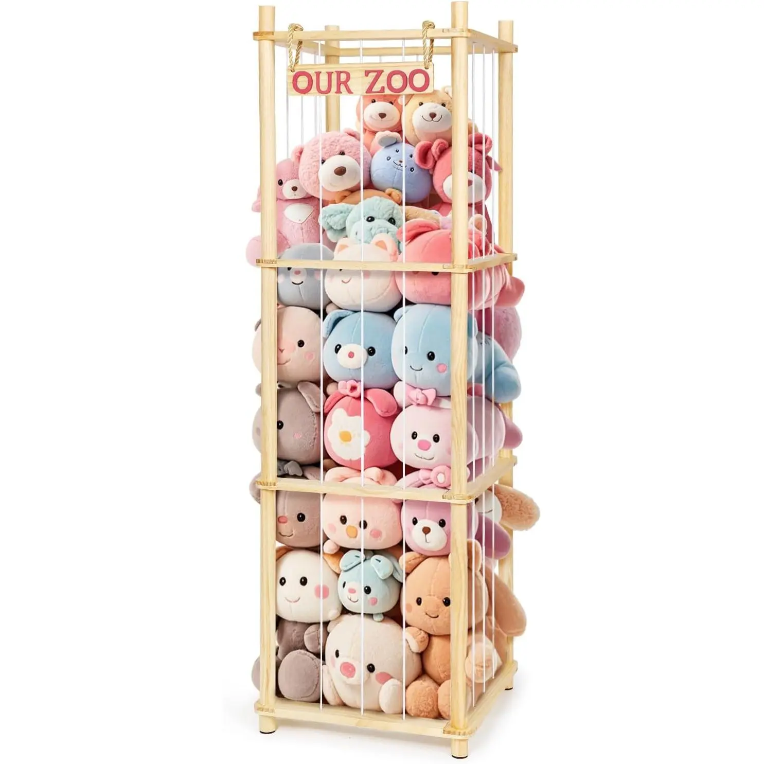 Stuffed  Zoo Storage - Tall  Pine   Organizer with Elastic Cords & Shelf, Space-Saving Plushie Playhouse for , Playroom,  Bedroom - Easy Assembly