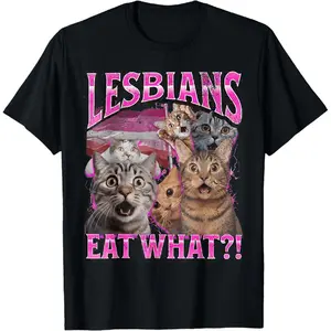 Cotton Printing LGBT Pride T Shirt Featuring Humorous Cat and Lesbian Graphics Suitable for Pride Celebrations and Casual Wear