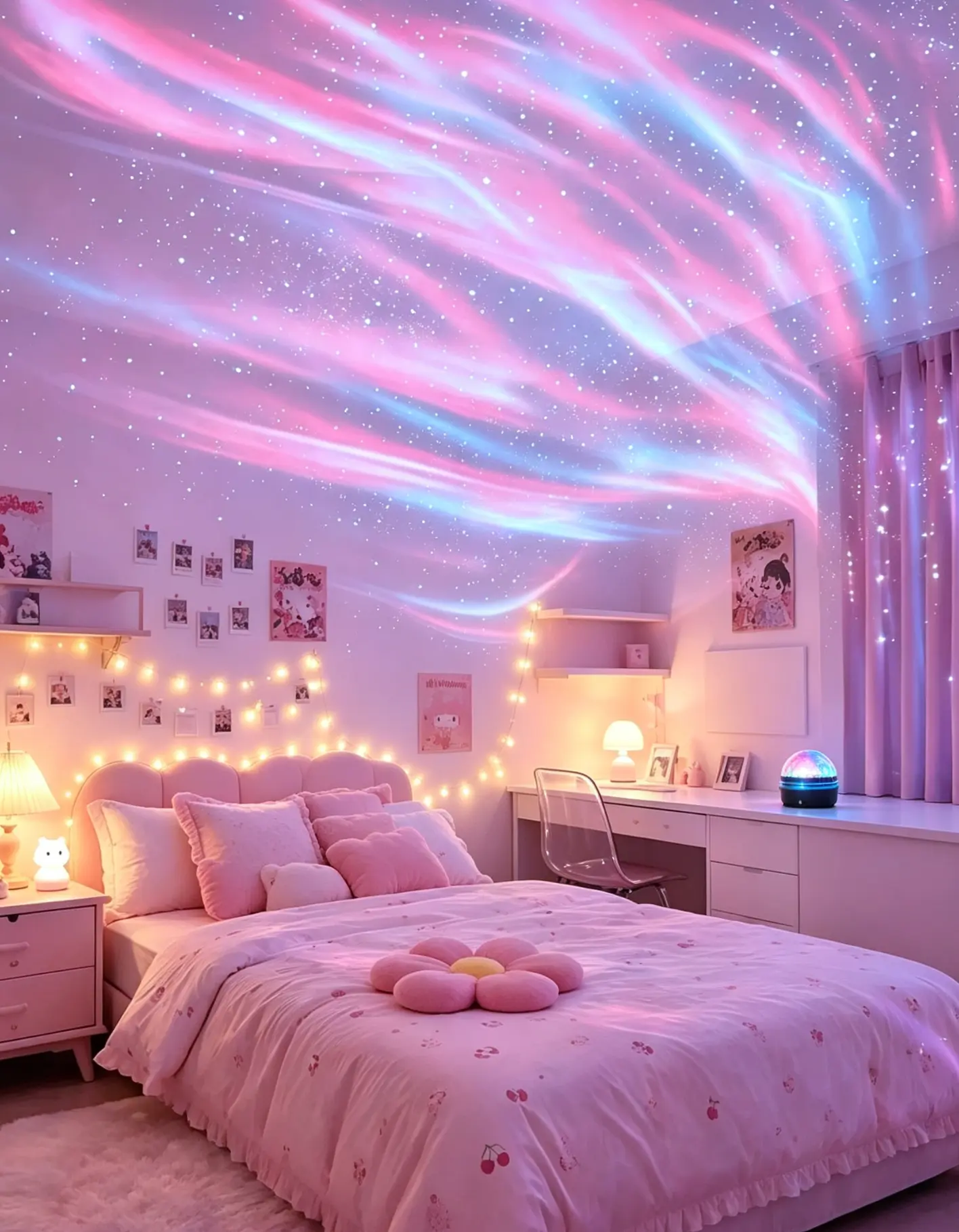 LED Pink Aurora Star Projector Night Light - USB-Operated RGB Galaxy Lamp, Cosmic Star-Filled Ceiling Projection, Cute Aesthetic Home/Festive Decor, Ideal Gift for Room Makeover & Holiday Surprises