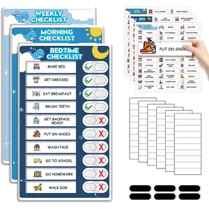 Upgraded Slider 3 in 1 Bedtime/Morning/Weekly Routine Chart for Kids, Magnetic Chore Chart for Kids with 99 Stickers, Cute Visual Schedule for Kid