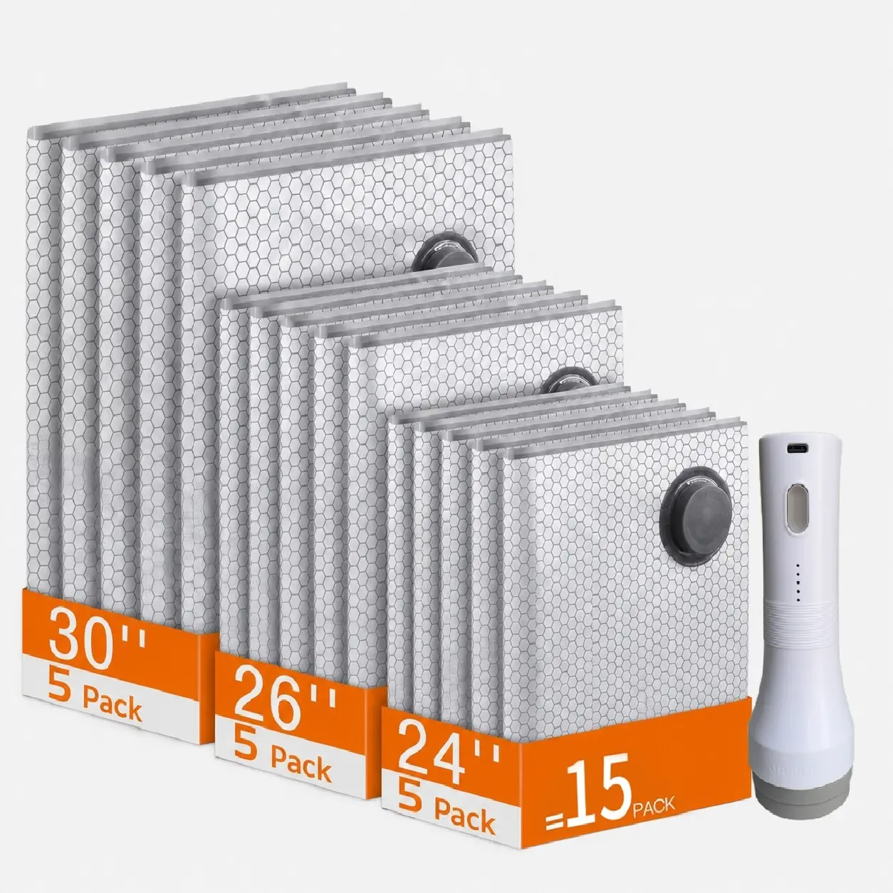 【Summer Vibes】Cordless Travel Vacuum Bag Set with Rechargeable Air Pump - 15-Pack Space Saving Storage Bags, Airtight Resealing Sealed Organizers for Luggage, Sturdy Lightweight Clothes Storage Solution, Vacuum Bags For Travel