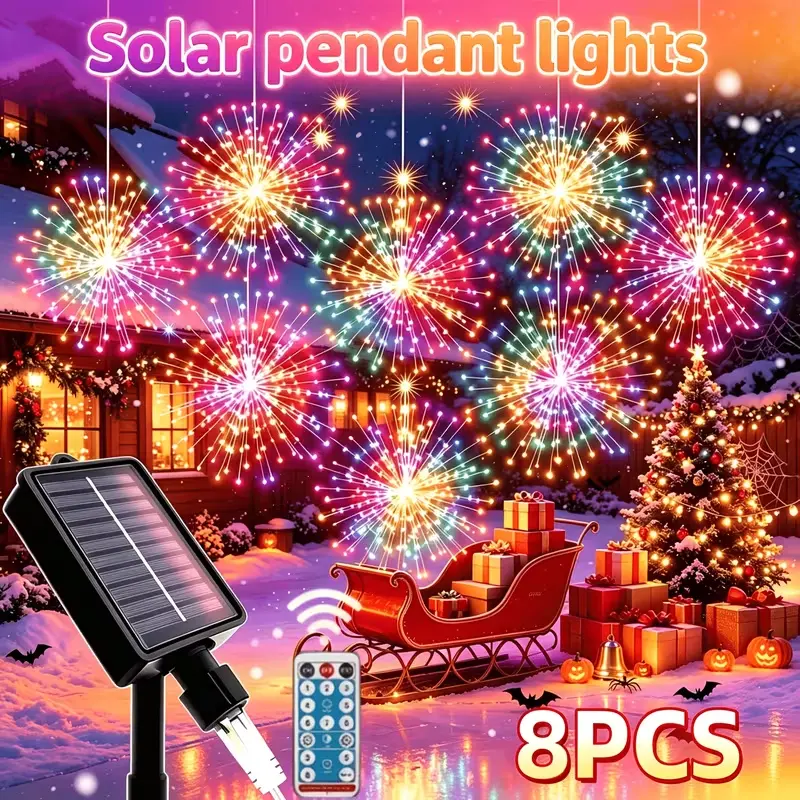 8 Solar-Powered Outdoor Starburst Ball Mood Lights, 620/540 LED Plastic/Metal Decorative Lamps, Waterproof 12 Modes, Garden Light Decor for Christmas/Halloween