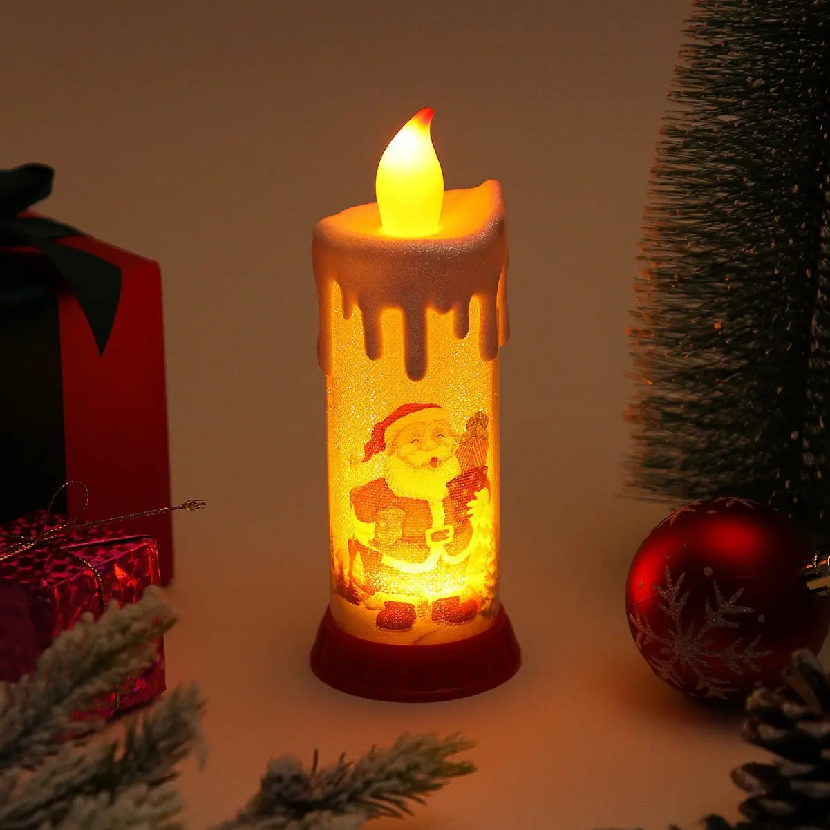 Christmas Santa Clause Flameless Candles Flickering Battery Operated with Timer, Real Wax Led Pillar Candles Warm Light, Christmas Snowman Santa Clause and Deer Home Decor Gift