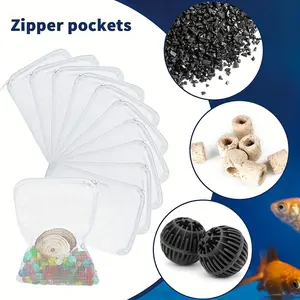 10 PCS Aquarium Filter Media Bags, Reusable Mesh Bags Aquarium Substrate, Aquarium Media Bag, Filter Media Bag, Aquarium Filter Media Bags with Zipper for Fish Tank Filter, Not Included Activated Carbon, Biospheres Ceramic Rings(5.9Inchesx7.8Inches)