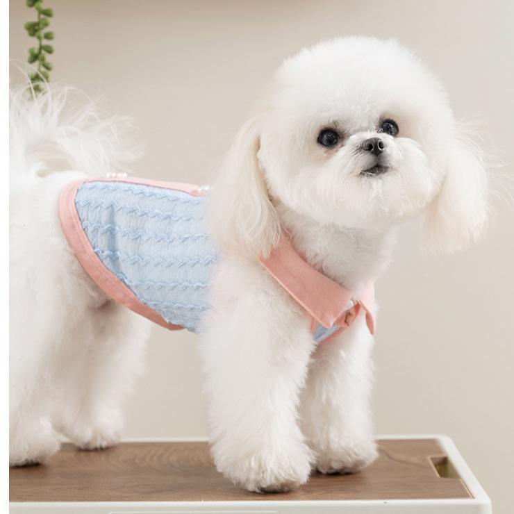 Pet Clothes Dog Cat T-Shirt Polo Shirt sleeveless Cute Costume Breathable Bow With Leash Ring D00039
