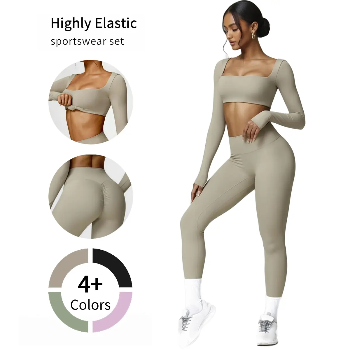 Women's Long Sleeve Crop Top Tee & High Waist Leggings Set, Seamless Knit 2-Piece Bodycon Activewear, Breathable & Casual for All Seasons Yoga & Biking, Volleyball, Nylon, Weightlifting, Soft Nylon, Moisture-Wick, Beauty