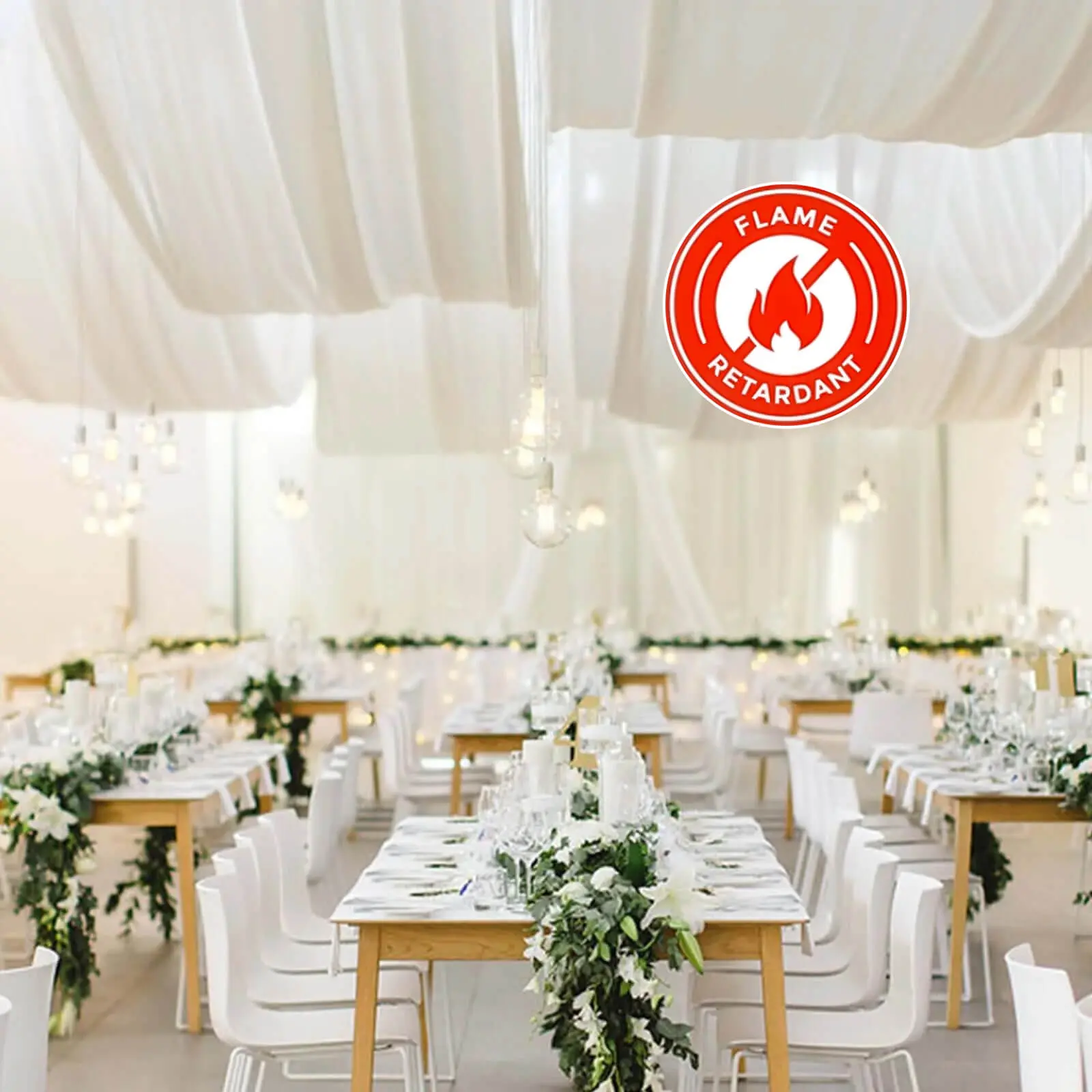 Ivory Sheer Ceiling & Curtain Draping Panels, Durable Flame-Resistant Fabric Window Treatment, 10ftx30ft for Restaurant, Photography, Banquet Halls