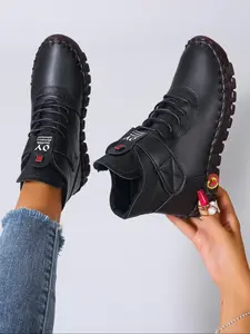 New Fashion High-Top Short Boots, Unique Laces & Velcro Design, Soft Thick Sole Anti-Slip Wearable, Stylish Footwear for All Seasons, Winter Warm Boots