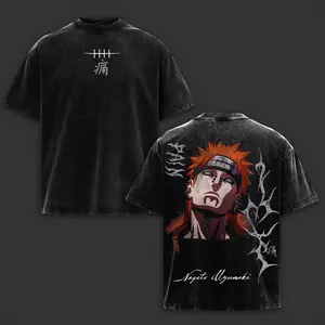 6 PATHS OF PAIN Acid Washed T-shirt Vintage Pain Nagato Unisex Oversized Heavyweight Cotton T-shirt,  Naruto Inspired graphic tee, anime lover, anime merch fan, outfits men