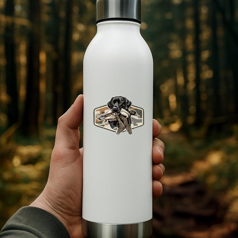 _Black Lab Hunting Dog with Duck Sticker, Duck Camo Labrador Decal, Retro Camo Hunting Patch Hunting Boys Sticker