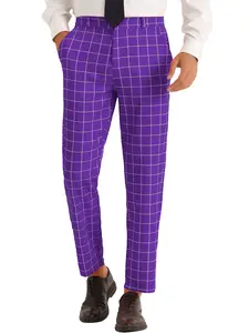 INSPIRE CHIC Plaid Pants for Men's Slim Fit Business Checked Printed Dress Trousers
