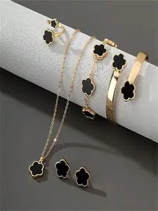 6pcs Elegant Women's Jewelry Set, Lucky Flower Design Alloy Accessories, Fashionable and Stylish, Perfect Gift for Her