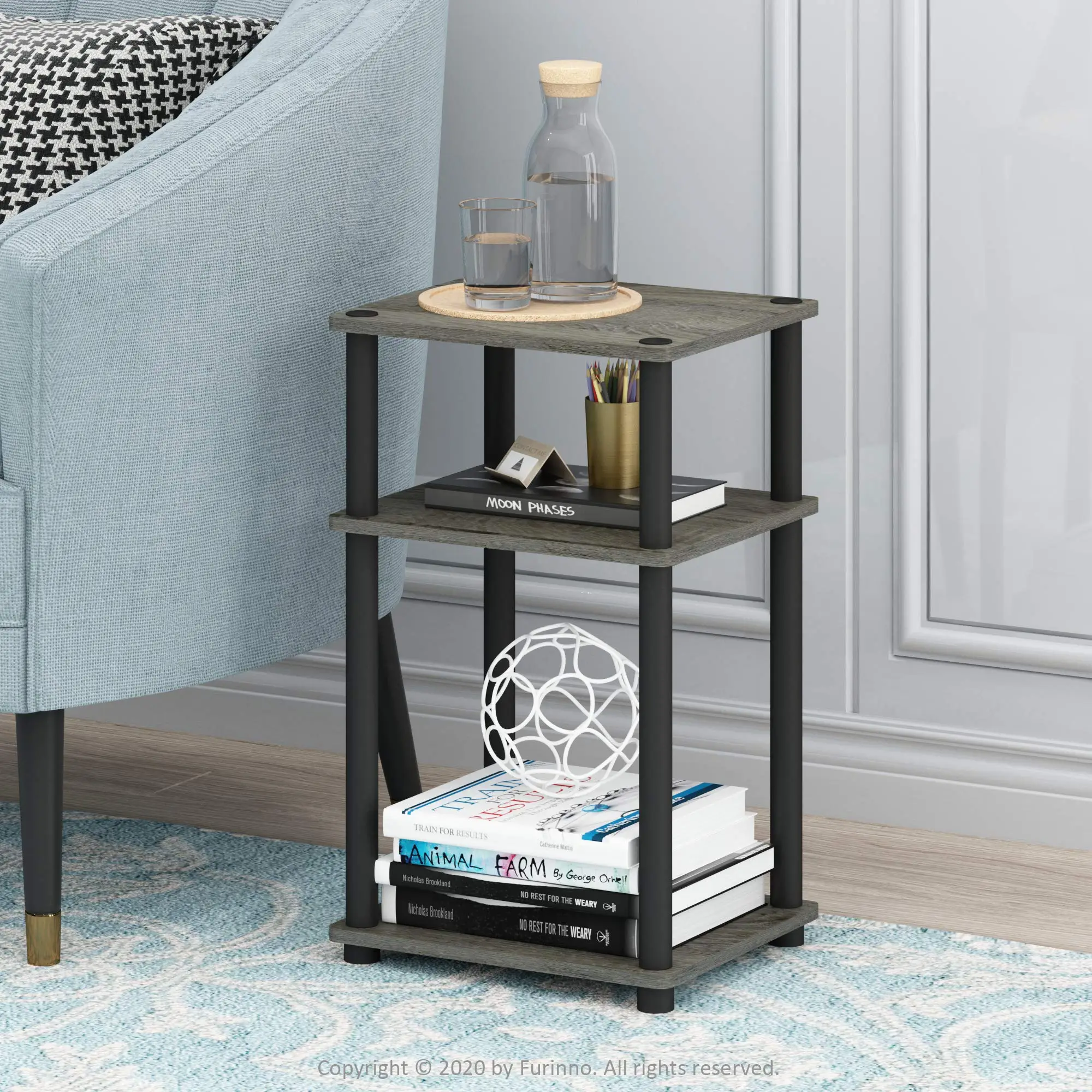 HOMLUX Just 3-Tier Turn-N-Tube End Table – French Oak/Black, Affordable & Chic Furniture