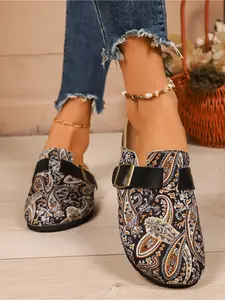 Women's Paisley Print Slip-On Clogs, All-Season Breathable Mules for Everyday Use