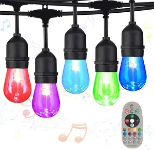 YI LIGHTING 48FT Outdoor String Light with 15PCS Music-Synced Color Changing Bulbs Weatherproof for Patio Backyard Garden Party Yard