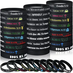 100 count Spanish  Verse Rubber Wristbands Christian  Wristbands Spanish Rubber Bracelets  Inspirational Bracelets for Adult Women Men Religious Gifts Church(Dark)