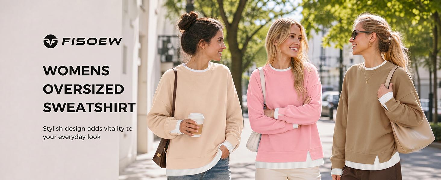 Fisoew Women's Fake Two Piece Layered Sweatshirt, Crew Neck White Ribbed Cuff & Hem Patchwork Drop Shoulder Oversized Long Sleeve Pullover Top Hoodie Hoodie Fit Casual Fisoew Women's Fake Two Piece Layered Sweatshirt, Crew Neck White Ribbed Cuff & Hem Patchwork Drop Shoulder Oversized Long Sleeve Pullover Top Hoodie Hoodie Fit Casual