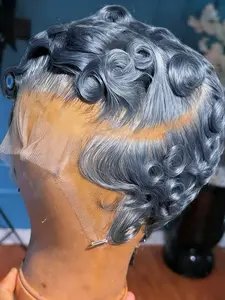 613# Short Pixie Cut Lace Front Wigs, 13x4 Human Hair Curly Lace Wig, Lace Frontal Wig, Side Part Pre Plucked with Baby Hair, Natural Color Hair