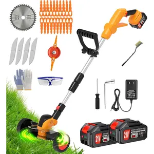 Electric Weed Wacker Cordless  , Weed Cordless Eater with 2X 21V/4.0Ah  Operated & Wheels 3 Types , 3 in 1 Stringless Grass Trimmer/Edger/Brush  for Garden Yard Lawn