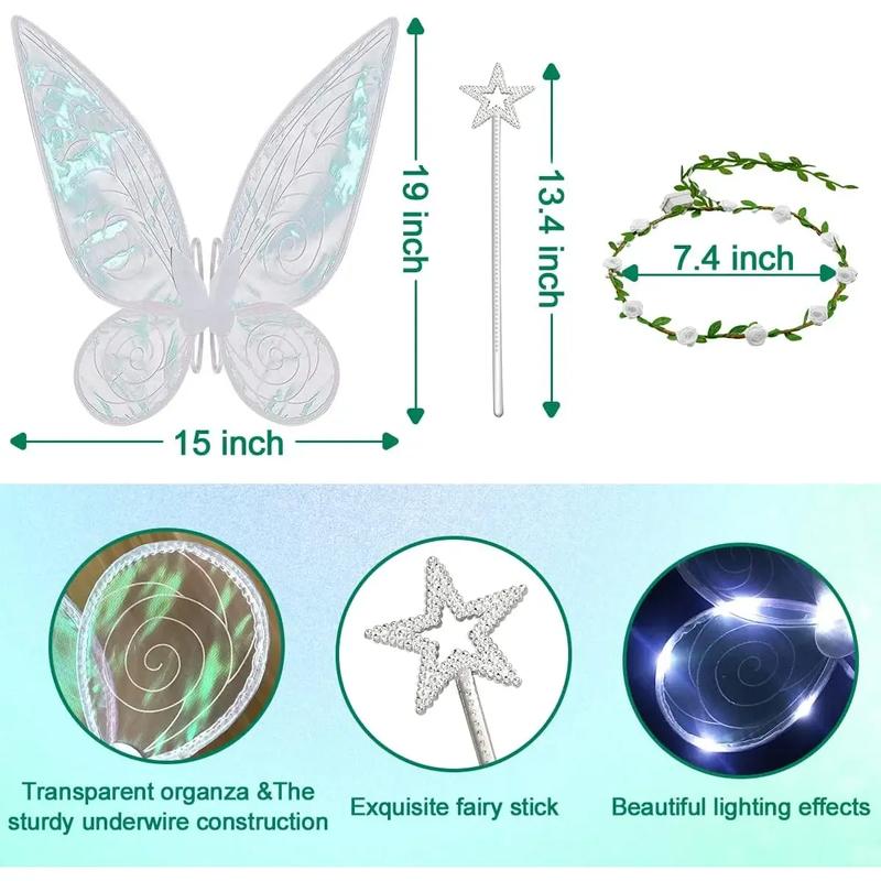 3pcs Light up Fairy Wings for Adults,LED Butterfly Wings for Girls,Angel Wings Halloween Costume Dress Up for Kids