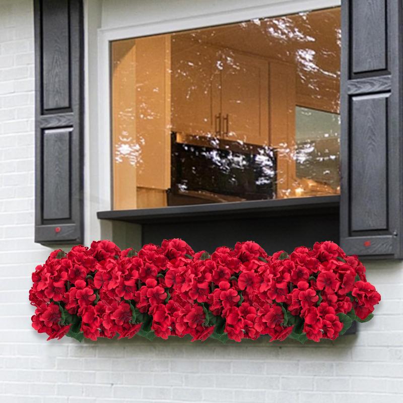 8 bundles of outdoor artificial geraniums, artificial plant UV resistant plastic flowers, used for indoor, outdoor, courtyard, hanging flower pots, porch, window home decoration (8, red)