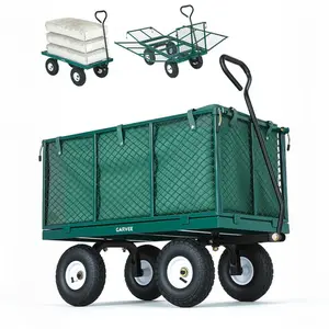 [NEW PRODUCT - FLASH SALE] Garvee 800LBS Heavy Duty Steel Garden Cart Wagon with 10" Pneumatic Tires, Removable Mesh Sides, 180° Rotating Handle & Waterproof Bag, Utility Yard Trailer for Lawn, Garden & Farm, Green