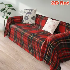 2D flat 1Pc Classic Red Plaid Throw Blanket - Trendy Scottish Tartan Pattern Sofa Cover Cozy Lightweight Multi-Purpose for All Seasons Easy Care Machine Washable Perfect Living Room Bedroom Couch Protection and Home Decor