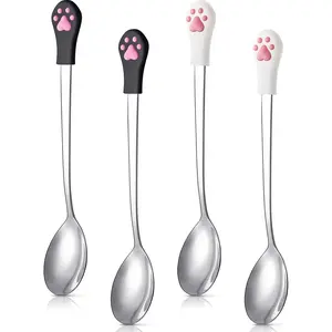 4 count    Can Spoon Stainless Steel Pet Claw Spoon for  and   Can, White and Black