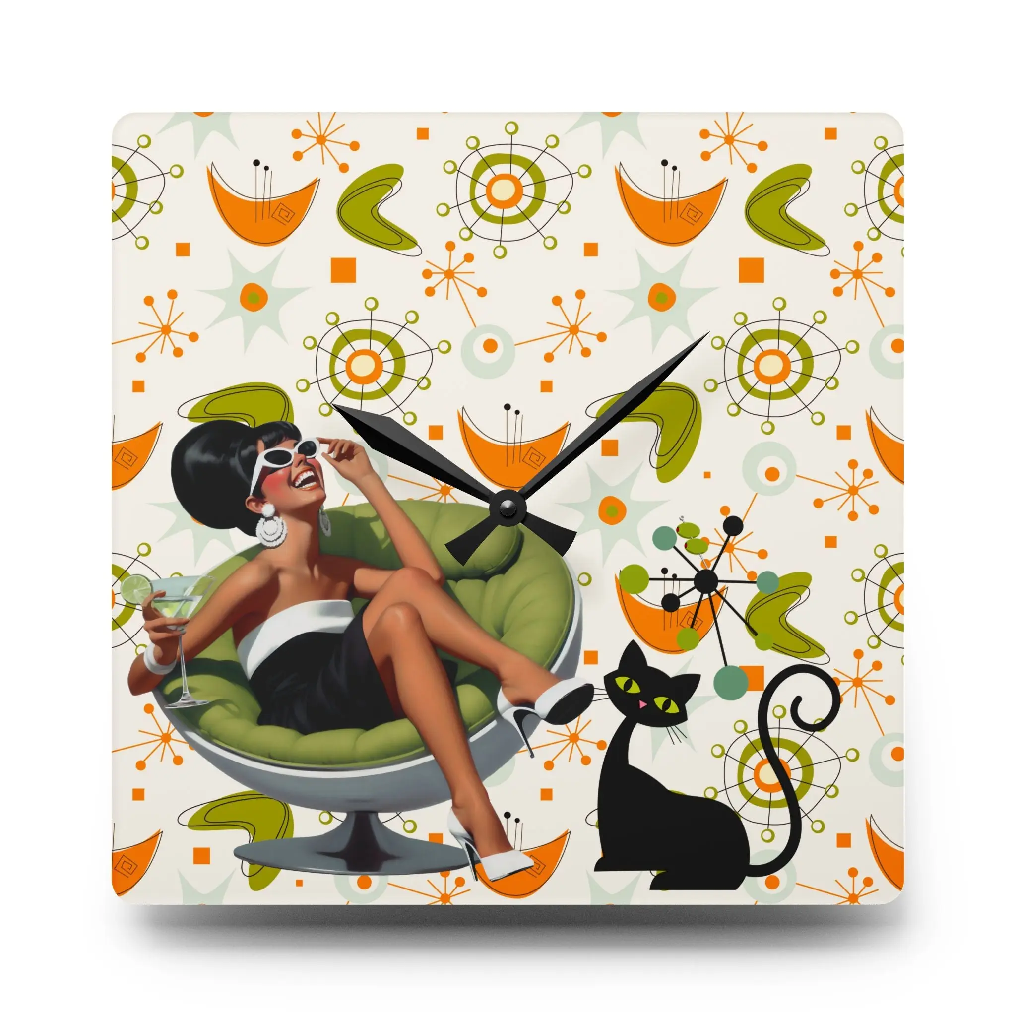 Mid Century Modern Atomic Cat Starburst Retro 60s Vibe Wall Clock