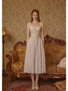 The Glass Candy Corset Dress - Unique 100% Nylon & Gold-Threaded Lace Fabric with Fishbone Support & Exquisite Lace Strap Design Summer Strappy SwimWeek summerwins Sleeveless Womenswear