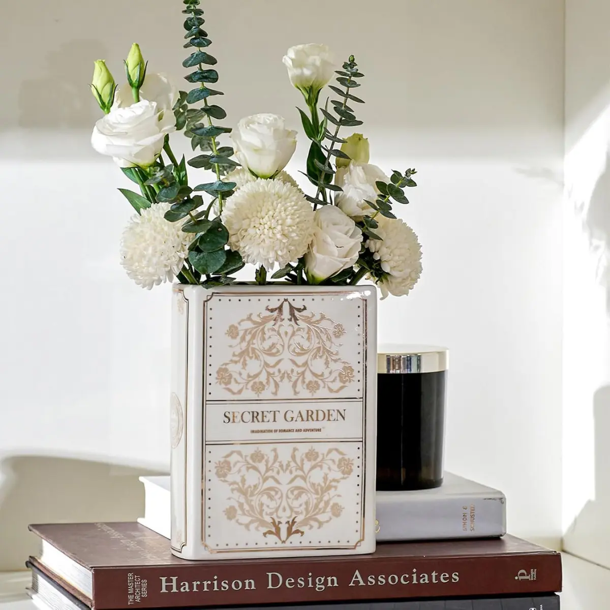 Ceramic Book Vase for Flowers | Aesthetic Book Shaped Planter | Bookshelf Home Decor