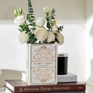 Ceramic Book Vase for Flowers | Aesthetic Book Shaped Planter | Bookshelf Home Decor