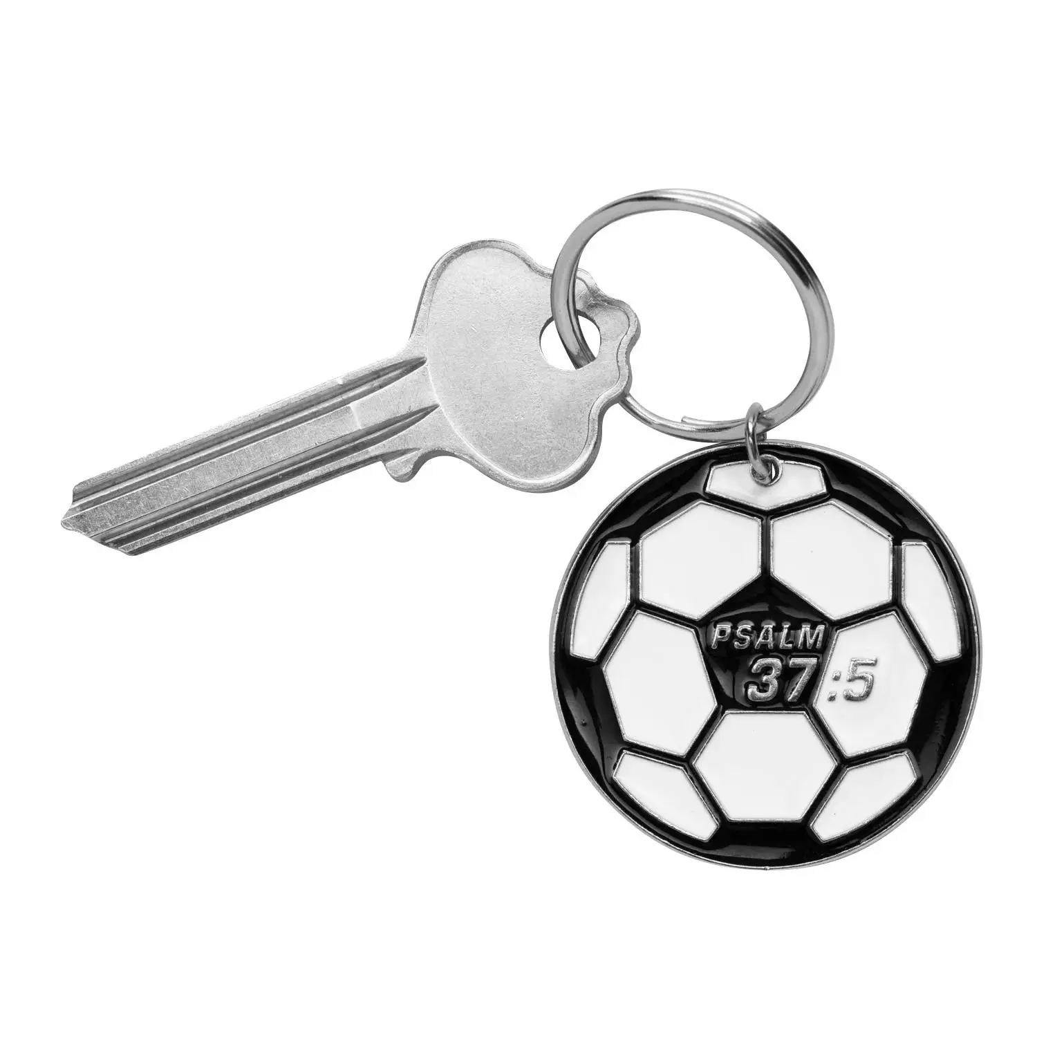 1 1/2" Religious Black and White Soccer Ball Metal Keychains - 12 Pc.