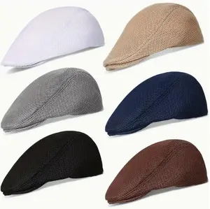 6 PCS Men's Mesh Flat Cap Breathable Summer Newsboy Hat Adjustable Cabbie Driving Flat Cap for Men