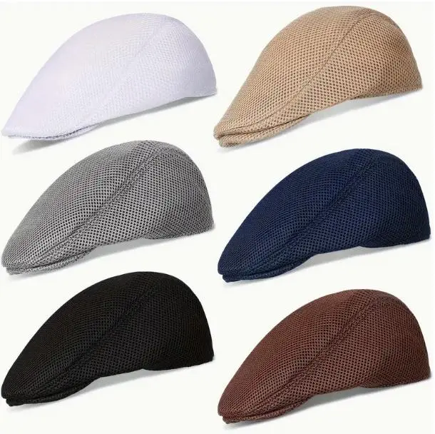 6 PCS Men's Mesh Flat Cap Breathable Summer Newsboy Hat Adjustable Cabbie Driving Flat Cap for Men