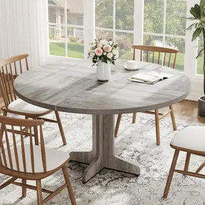 47Inch Round Farmhouse  ,Modern American Style,Wooden Kitchen  Set For 4 To 6,Dinner  With Wooden Top And Legs,Easy Assembly,Suitable For  Room Or Living Room dining table Mirrored Console Inlay Marble Mobile Standing Desk Wheels