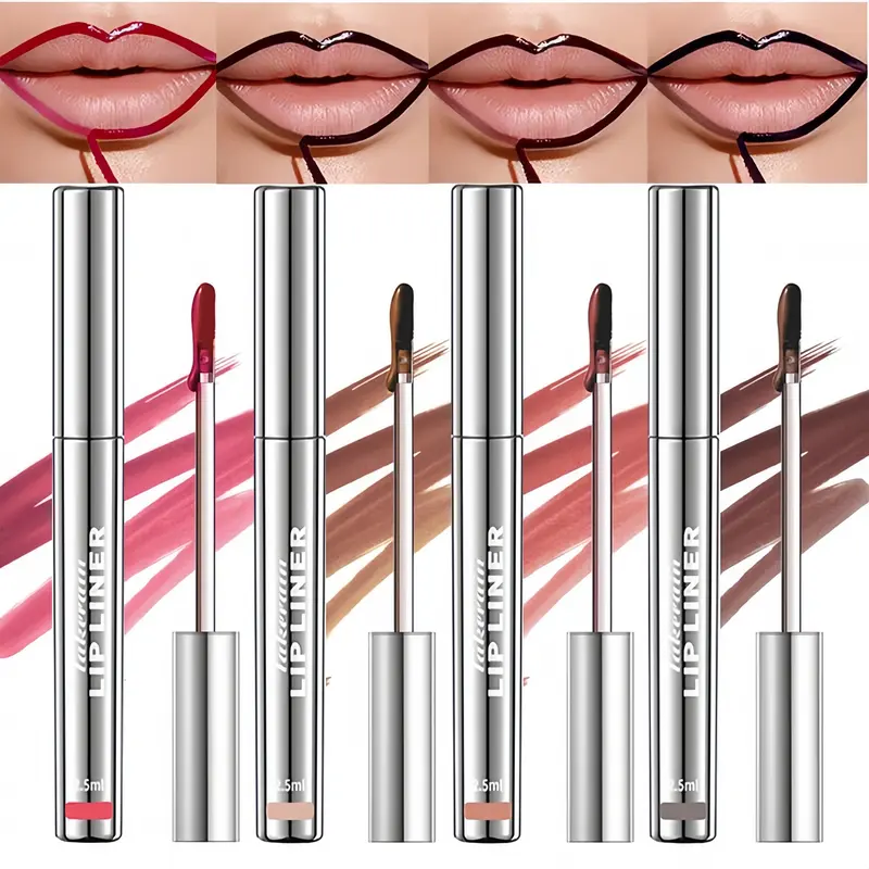4Pcs Peel off Lip Liner Stain, Lip Gloss Lip Tint Set, Peel Off Nude Lipliner Makeup Velvet Matte Tattoo Peel Off Lip Liner Set Long-Lasting Waterproof Transfer-proof Brightening