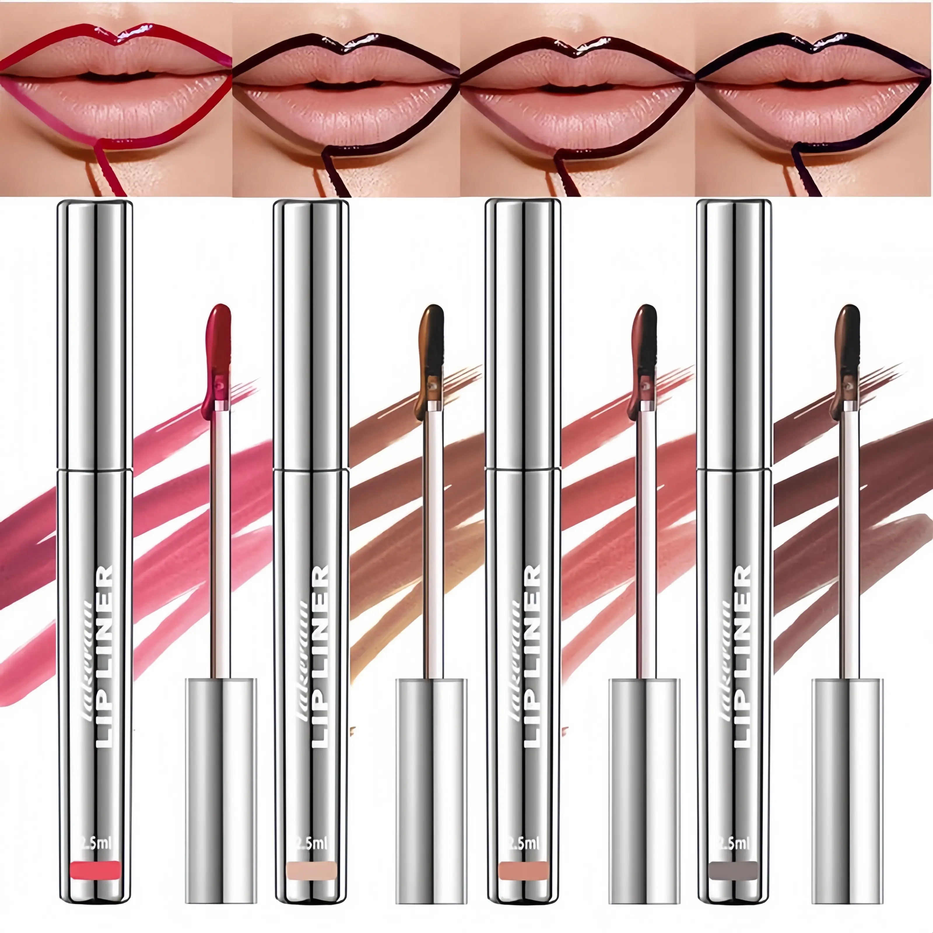 4Pcs Peel off Lip Liner Stain, Lip Gloss Lip Tint Set, Peel Off Nude Lipliner Makeup Velvet Matte Tattoo Peel Off Lip Liner Set Long-Lasting Waterproo