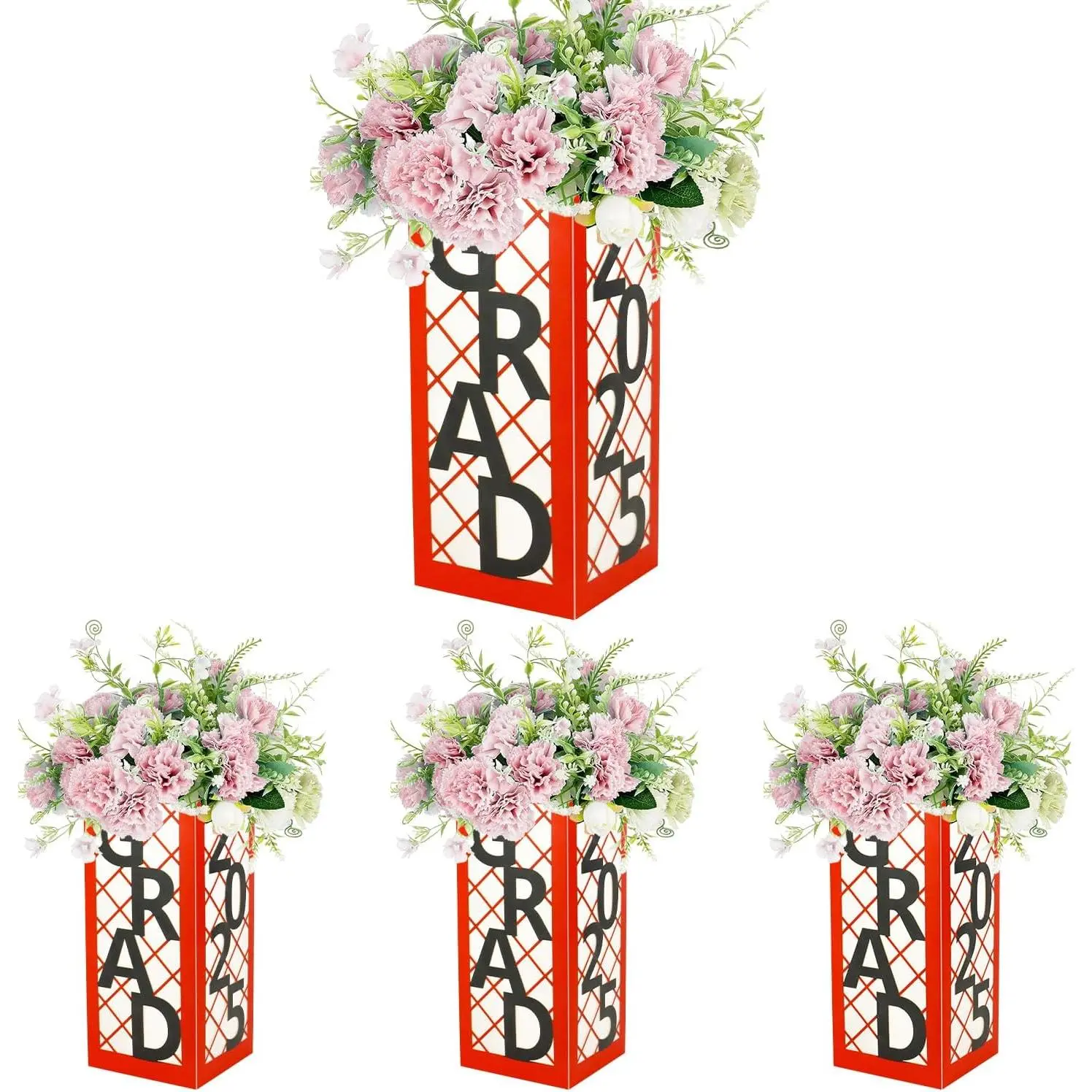 2025 Graduation Table Centerpieces, 4 count Graduation Lantren Boxes Graduation Party Decor for Congrats Grad School College Table Decorations Party Photo Props (Red and Black)