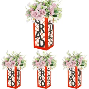 2025 Graduation Table Centerpieces, 4 count Graduation Lantren Boxes Graduation Party Decor for Congrats Grad School College Table Decorations Party Photo Props (Red and Black)
