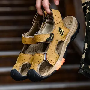 Men's Sandals 2025 New Summer Outdoor Closed-Toe Beach Shoes Genuine Leather Casual Soft Sole Wear-Resistant Non-Slip Men's Shoes