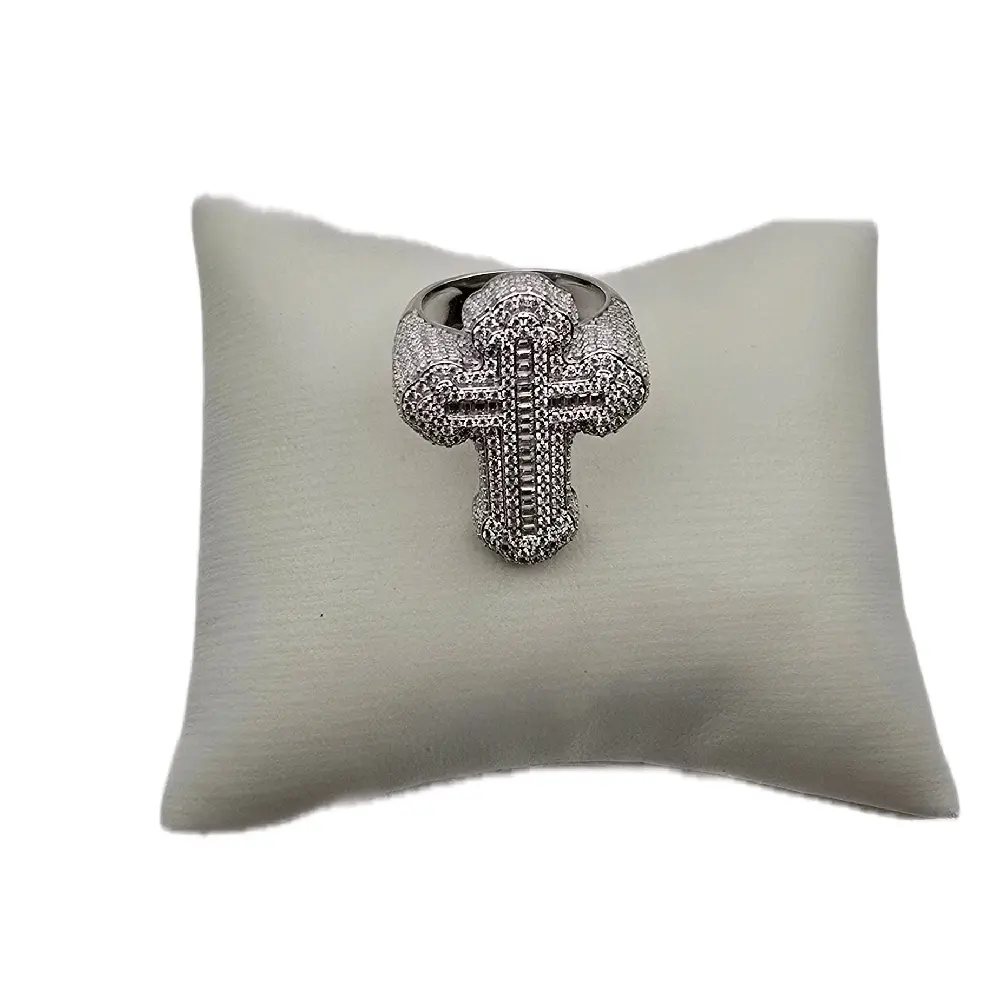 Luxury Sterling Silver 925 Moissanite Baguette Cross Ring