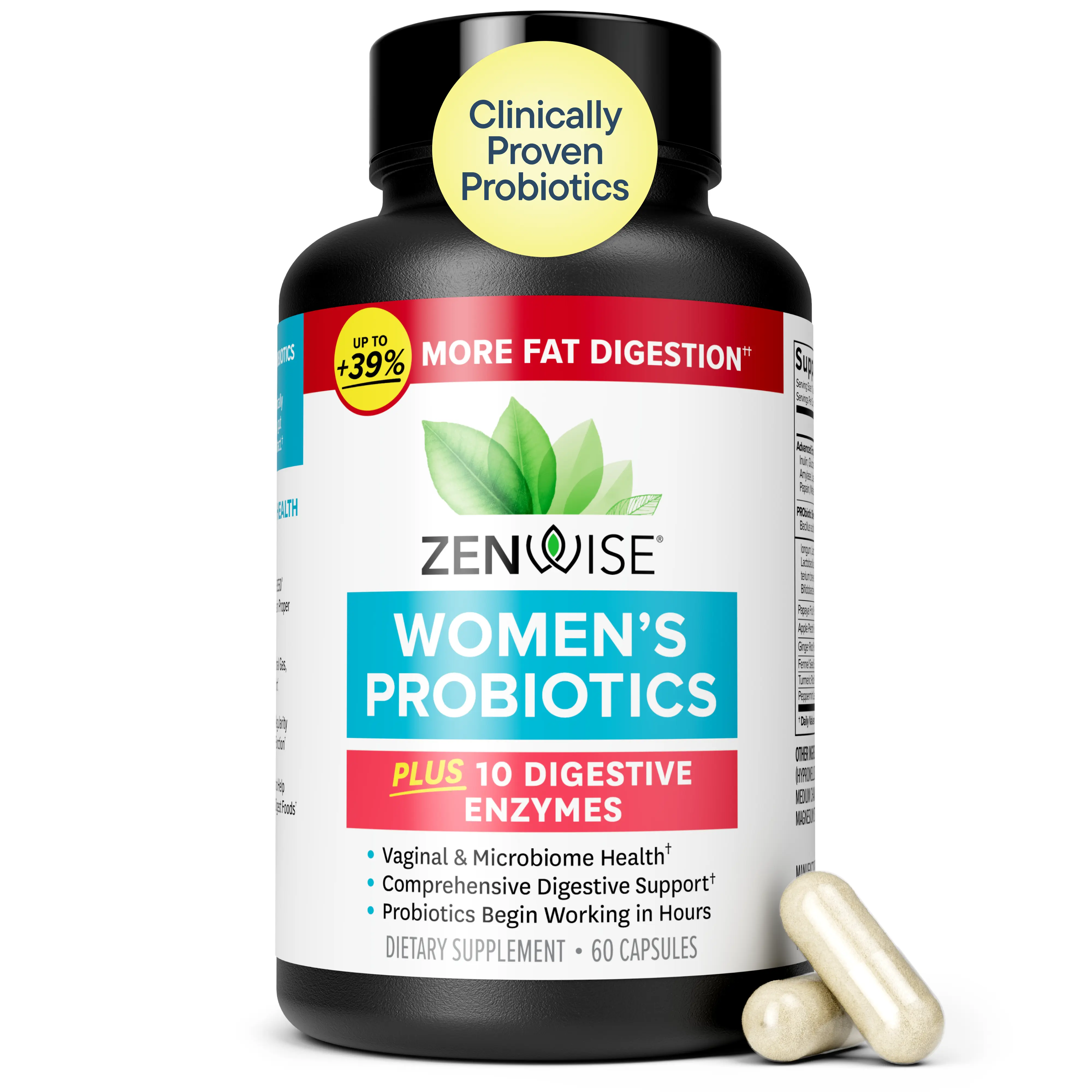 Zenwise Spring into Green Wellness: Women's Probiotic Digestive 3-in-1 Plus 10 Digestive Enzymes - Clinically Proven for Gut Health & Yeast Balance