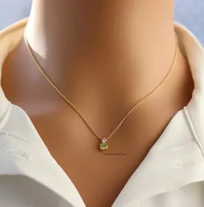 18K Gold Plated August Peridot Birthstone Pendant Necklace – Dainty Green Gem Jewelry for Leo & Virgo Babes