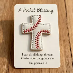 Pocket Blessing Baseball Cross Leather Encouragement Card, Faith Gift for Athletes, Inspirational Sports Souvenir