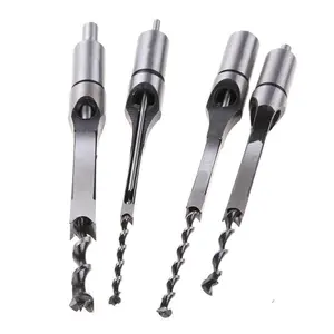 Square Drill Bit Woodworking Square Hole Drill Tool Square Hole Opener Square Tenon Drill Bearing Steel Square Eye Punching Drill Set CNC Router with Blue and Titanium Coat Electric Shears Nibbler Attachment High Speed sickle