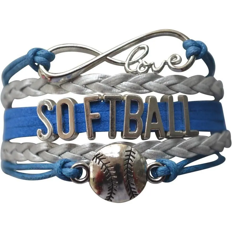Softball Infinity Charm Bracelet- Softball Jewelry - Adjustable Bracelet for Softball Player, Team and Coaches Gifts